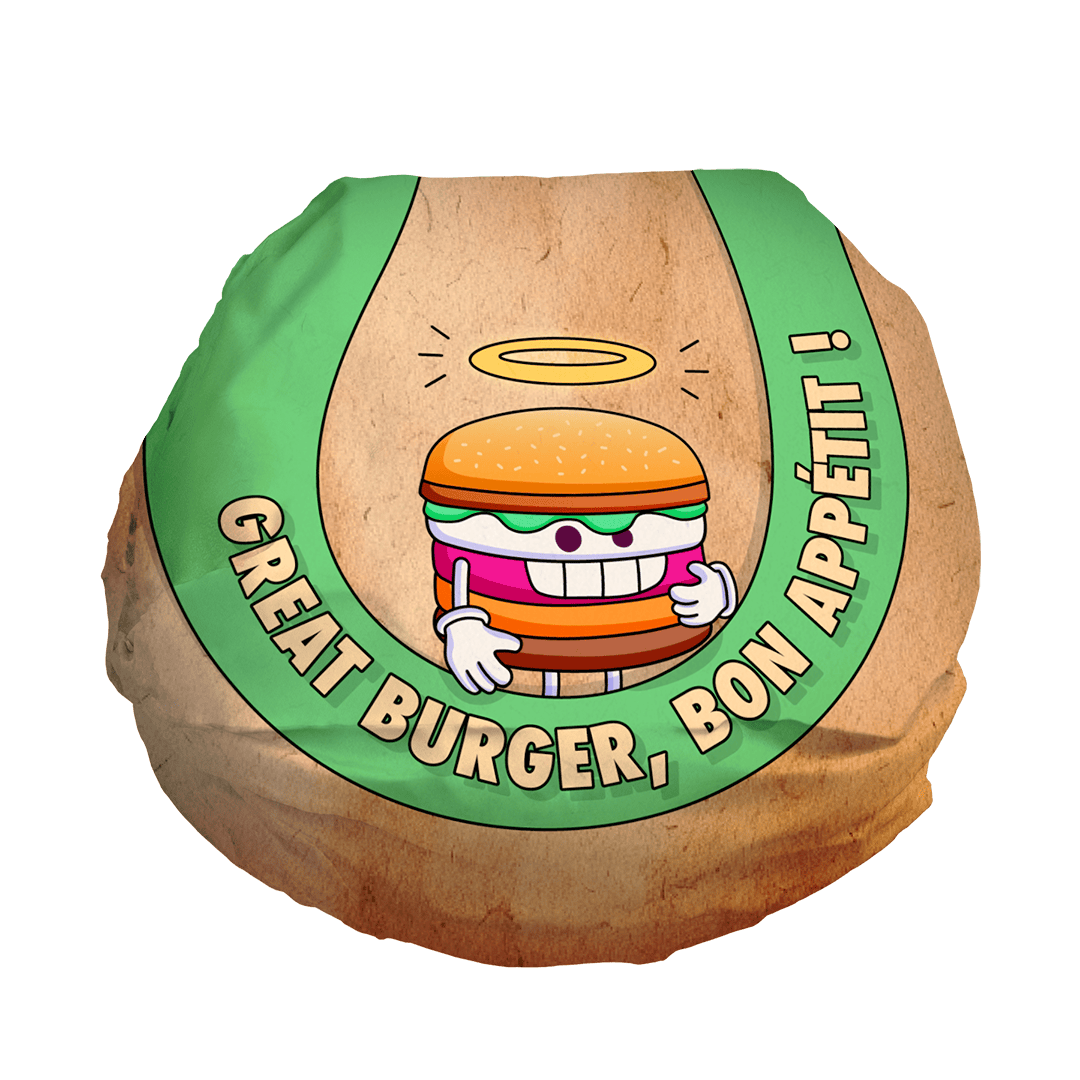 Un burger dans un emballage vert